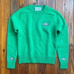 Vtg 70s Heather Loom green wool sweater w Philadelphia Eagles patches